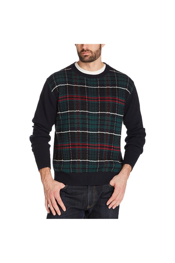 Mens Holiday Tartan Pullover Sweater, Blue, XX-Large