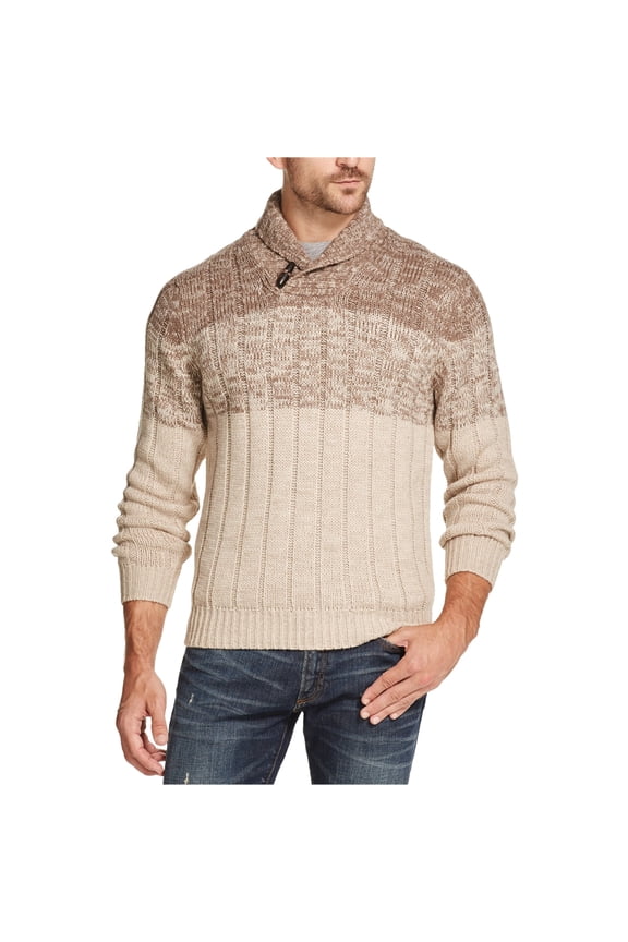 Mens Ombre Shawl Sweater, Beige, Small