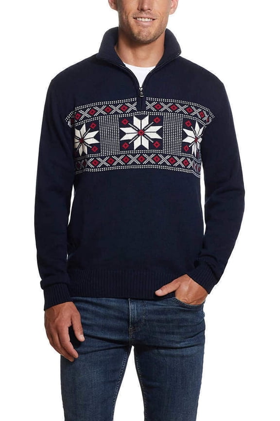 Mens One Ouarter Zip Pullover Mock Neck Sweater