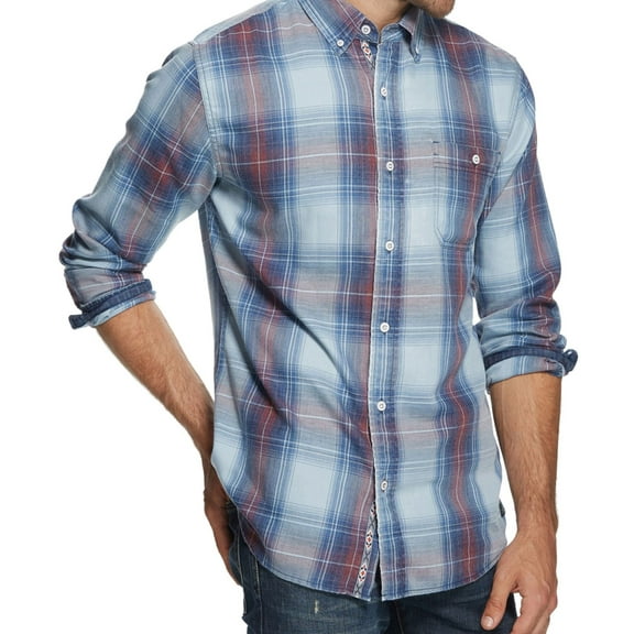 Weatherproof Mens Plaid Fannel Button Up Shirt, Blue, Small