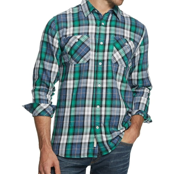 Weatherproof Mens Plaid Flannel Button Up Shirt, Green, Small