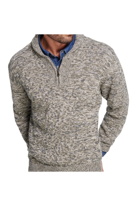 Mens Quarter Zip Shawl Sweater, Brown, Small