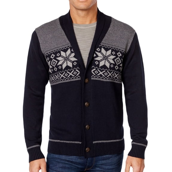 Weatherproof Mens Snow Flake Cardigan Sweater, Blue, Medium