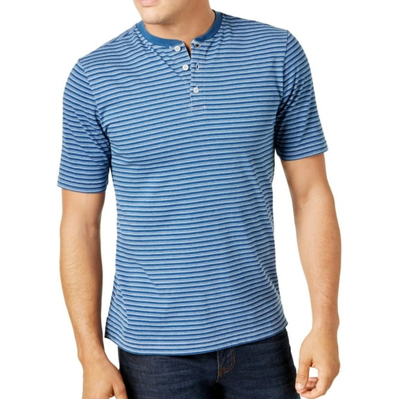 Weatherproof Mens Striped Henley Shirt, Blue, XX-Large