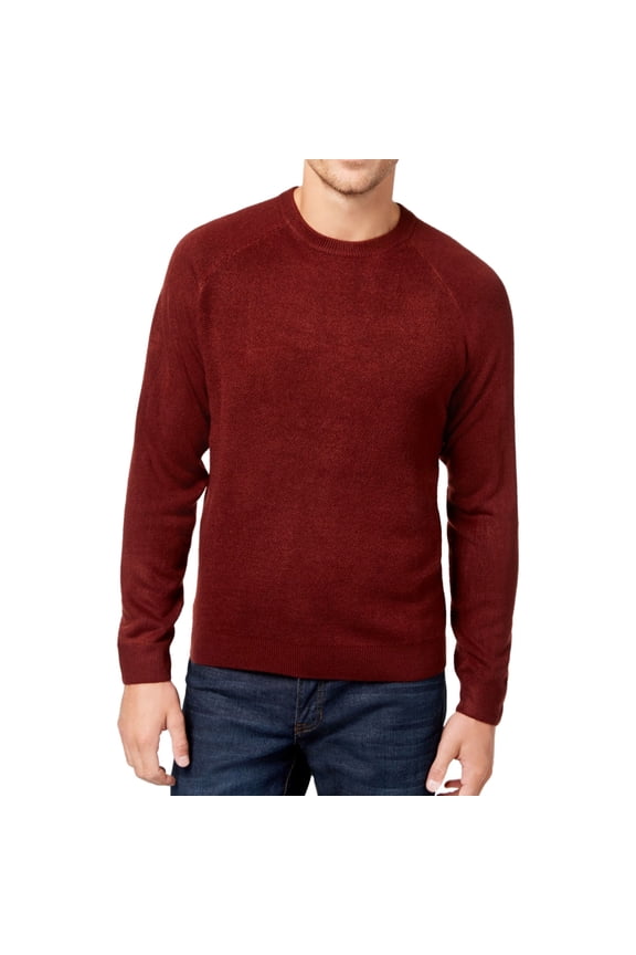 Mens Textured Raglan Pullover Sweater, Red, Small