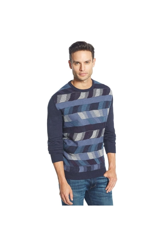 Mens Vintage Box Print Pullover Sweater, Blue, XX-Large