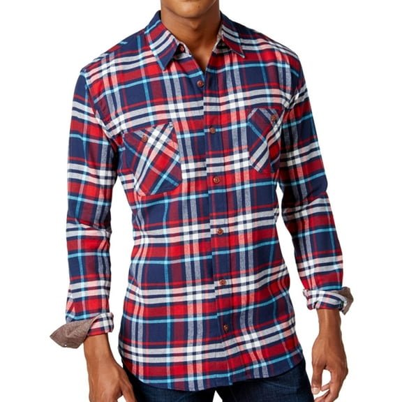 Weatherproof Mens Vintage Plaid Flannel Button Up Shirt, Red, Small