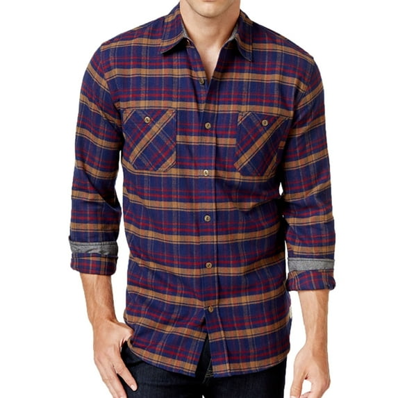 Weatherproof Mens Vintage Plaid Flannel Button Up Shirt, Red, Small