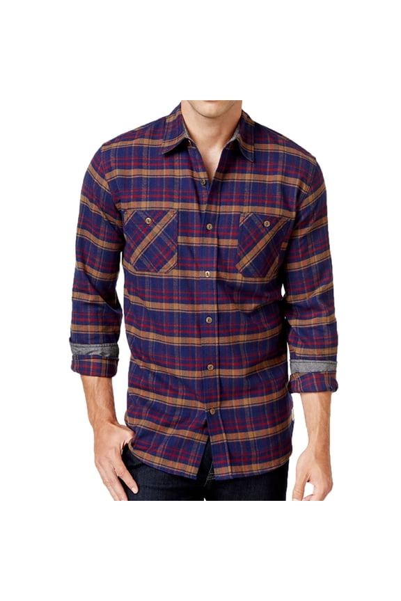 Mens Vintage Plaid Flannel Button Up Shirt, Red, Small