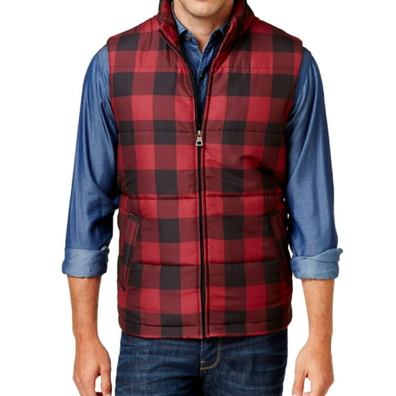 Weatherproof Mens Vintage Plaid Puffer Vest, Red, Small