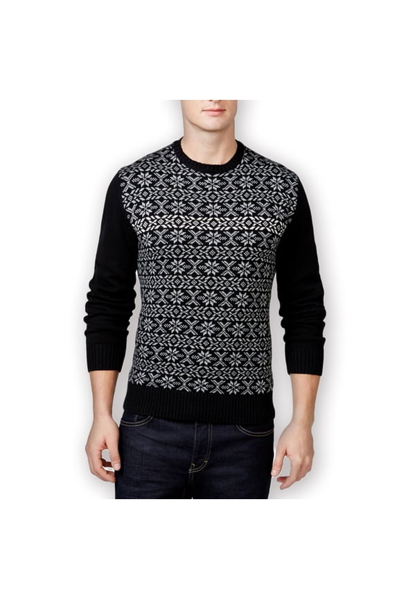 Mens Vintage Snowflake Shawl Sweater, Black, Medium