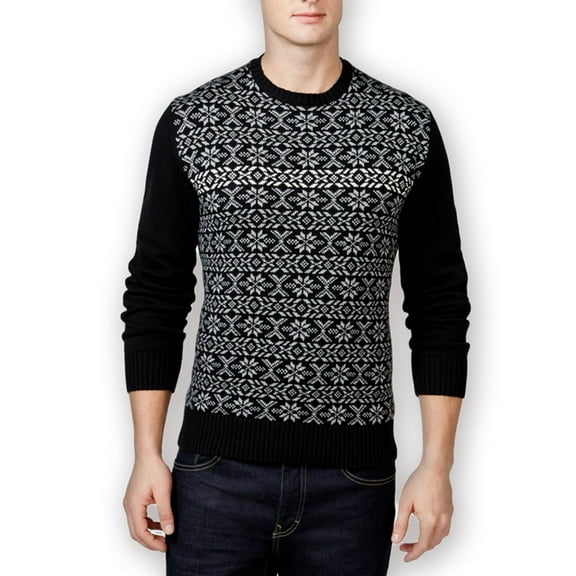 Weatherproof Mens Vintage Snowflake Shawl Sweater, Black, Medium