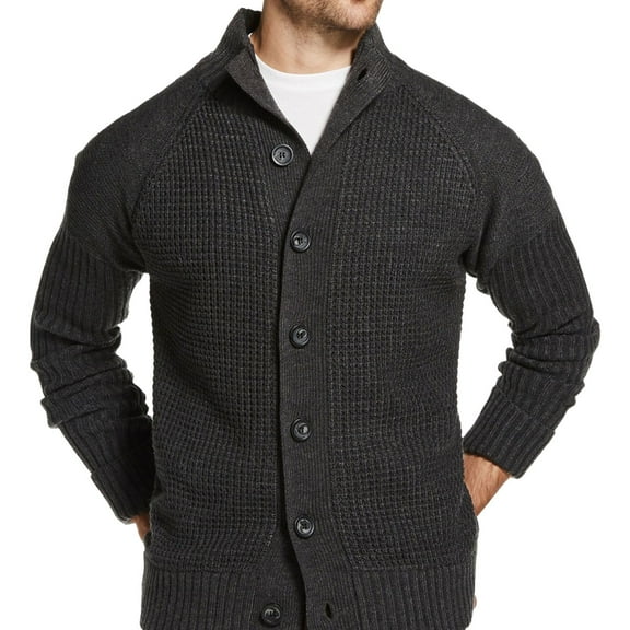 Weatherproof Mens Waffle-Stitch Cardigan Sweater, Grey, Small