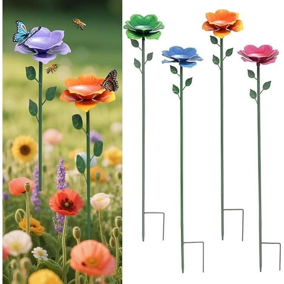 Weatherproof Metal Bee Waterer, Flower-Shaped Bee Drinking Dish for Garden, Patio, Balcony & Yard, Save the Bees Outdoor Decor(RL 4 PCS)