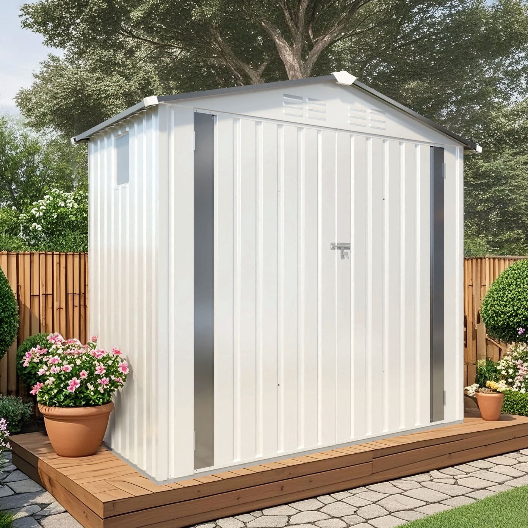 Weatherproof Metal Outdoor Storage Shed, Compact Tool Shed for Garden and Backyard, Lockable Door for Sundries(Base not included)