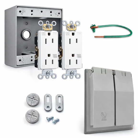 Weatherproof Outdoor Electrical Box 1 & 2-Gang Die-Cast Aluminum Outlet Box, Cover & Kit for Wet Locations, Patio Lighting, Deck Outlets & Exterior Receptacles Complete Kit, 2-Gang
