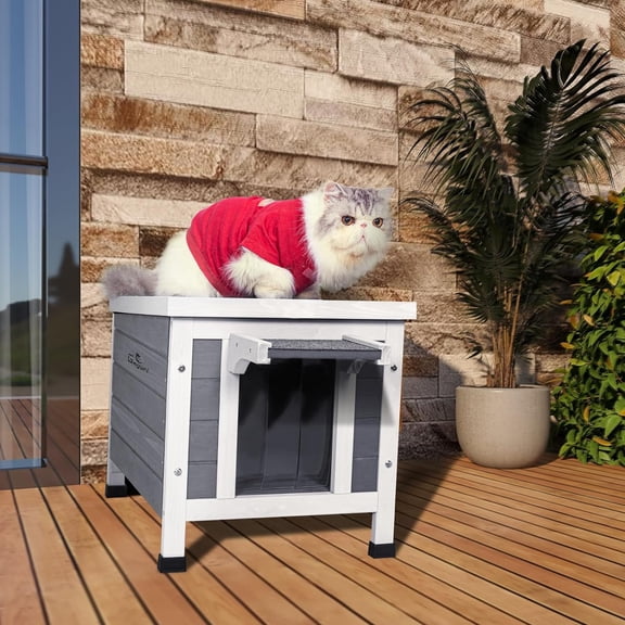 Weatherproof Outdoor Pet Shelter for Cats, Dogs, Rabbits with Elevated Floor and Asphalt Roof - Dog Bed