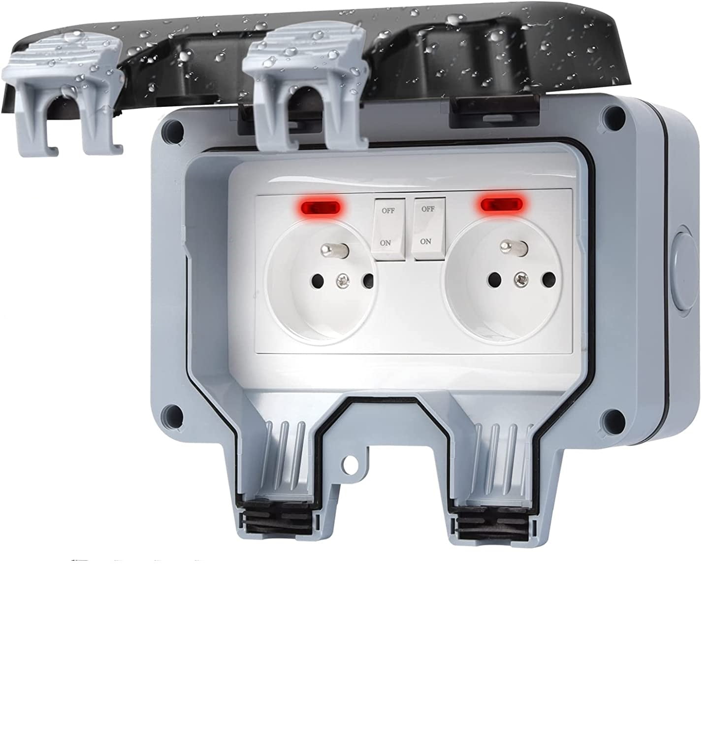 Weatherproof Outdoor Power Socket, Abs Plastic, Snap-on Cover, 16A 220V-240V for Kitchen, Bathroom, Garage, Pool, Garden, Laundry Rooms, Workshops, Basements
