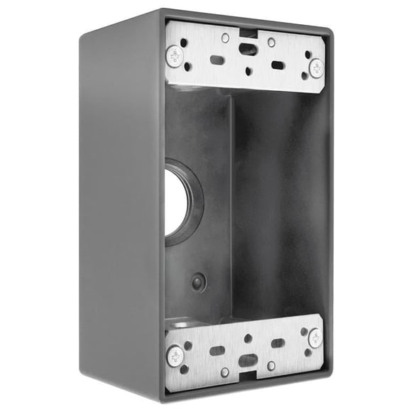 Weatherproof Outlet Box  Metal Outdoor Electrical Box, Waterproof Die-Cast Metal, Threaded Knockouts, Gray Finish, UL Listed for Outdoor Receptacles 1-Gang, 3/4 Inch
