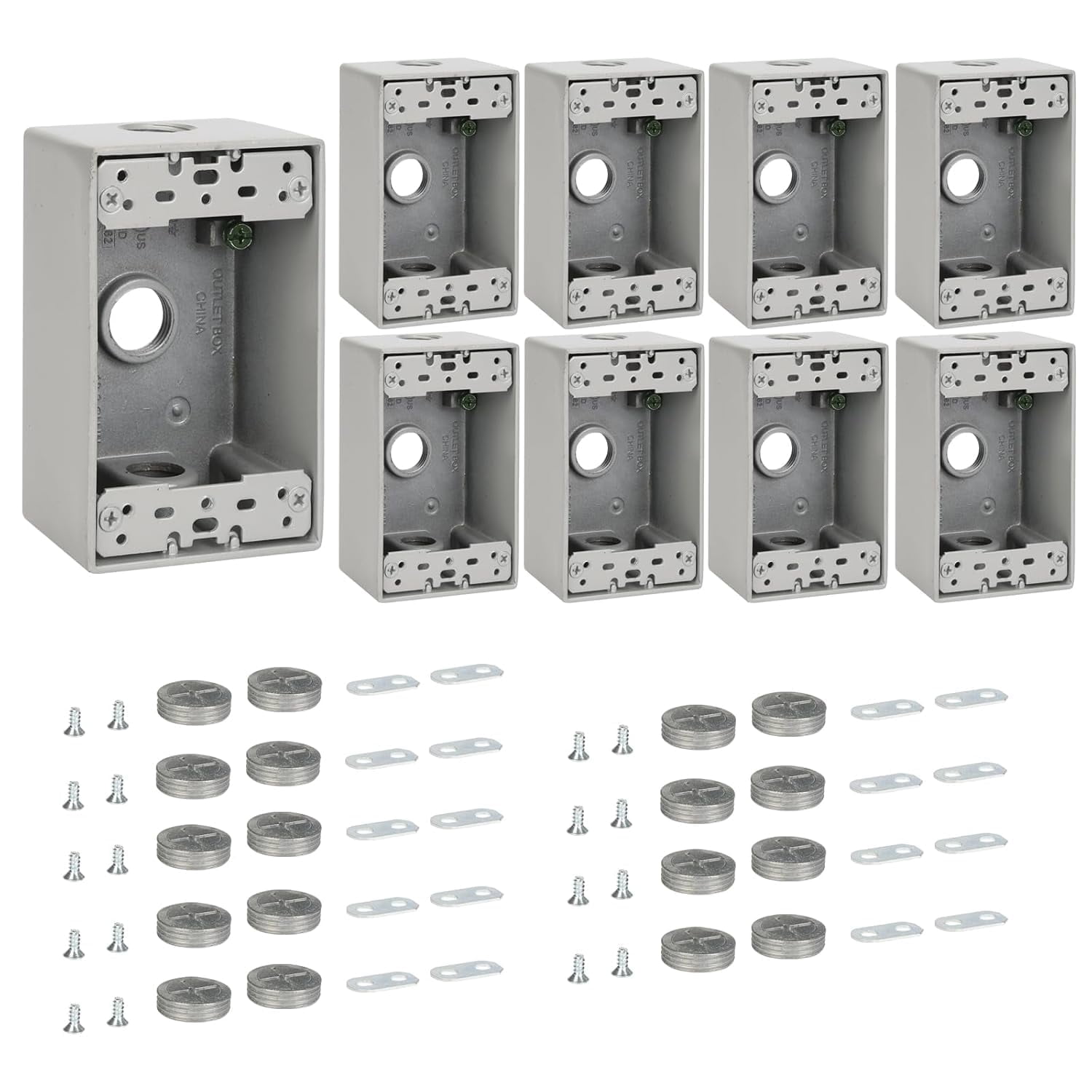 Weatherproof Outlet Box with Three 1/2-in Threaded Outlets,4-3/5-Inch Length by 2-5/6-Inch Width by 2-Inch Depth,1 Gang Electrical Outlet Box,CUL Listed,Gray(Pack of 9)