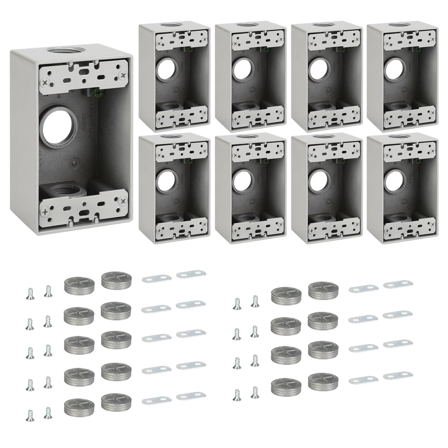 Weatherproof Outlet Box with Three 3/4-in Threaded Outlets,4-3/5-Inch Length by 2-5/6-Inch Width by 2-Inch Depth,1 Gang Weatherproof Outdoor,CUL Listed,Gray(9 Pack)