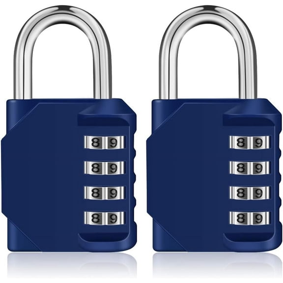 Multipurpose Use Padlock - Heavy-Duty Zinc Alloy, Compact Size, Keyless Convenience, Resettable Dials, Weatherproof, Blue (2 Pack)