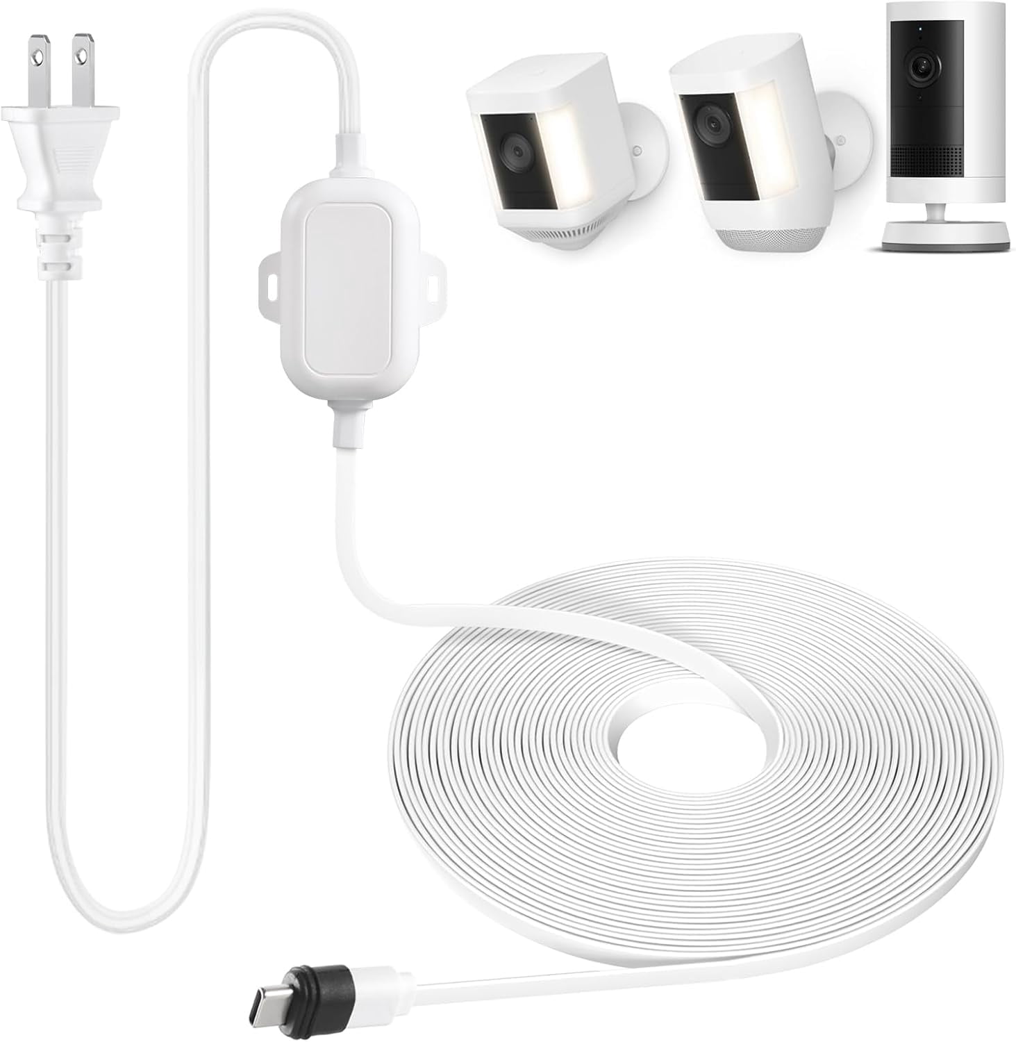 Weatherproof Power Cord for Spotlight Cam Plus/Pro (Battery), 25ft USB-C Outdoor Charging Cable for Continuous Camera Power Supply, White