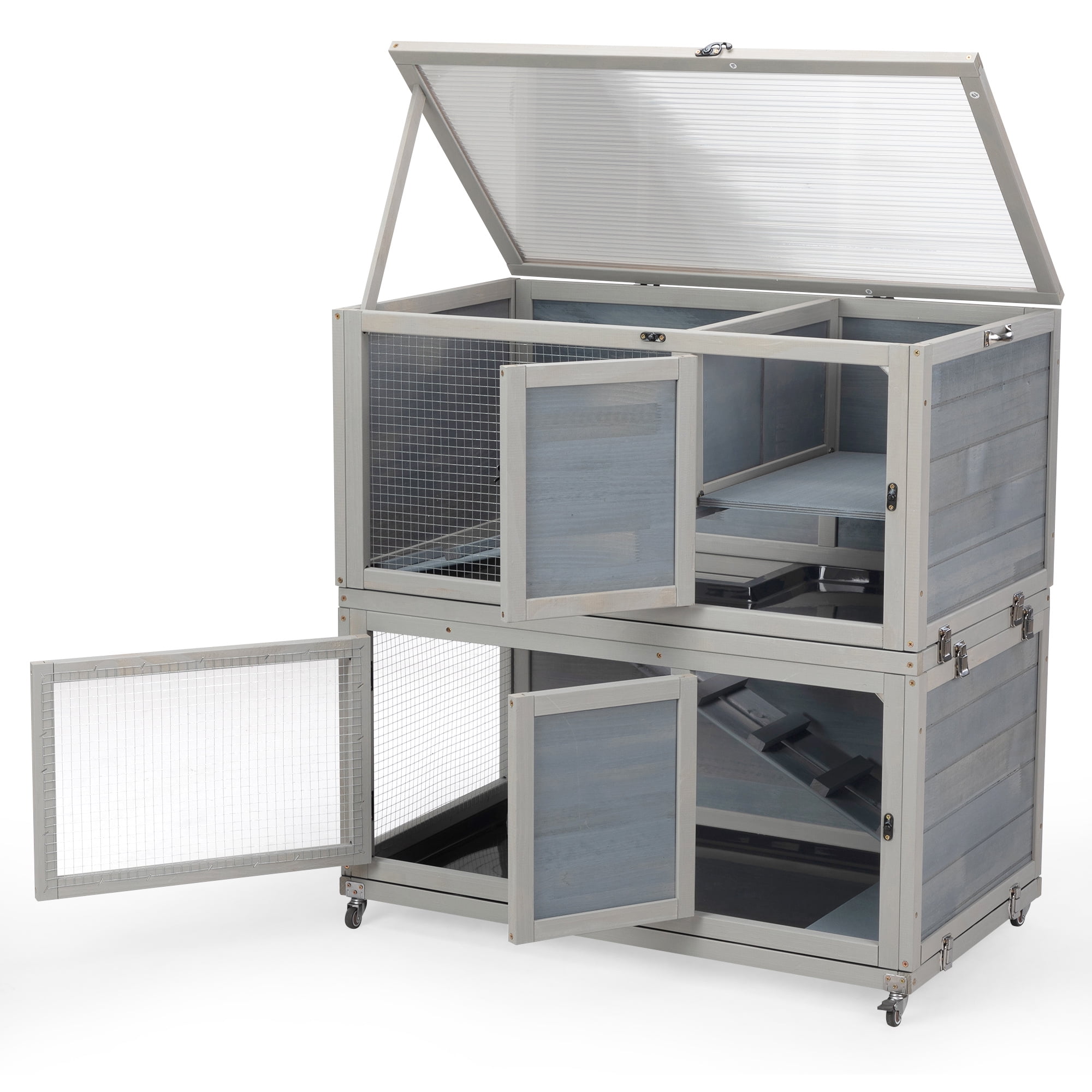 Weatherproof Rabbit House, Indoor Outdoor Wooden Rabbit Hutch, 2 Story ...