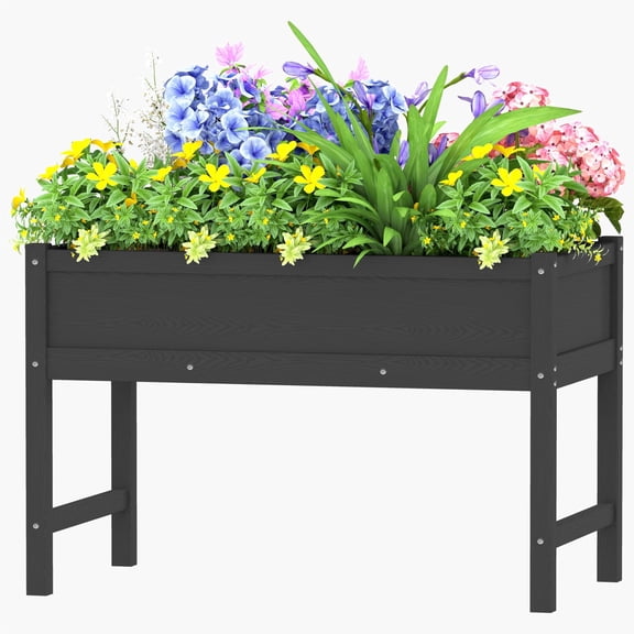 Weatherproof Raised Garden Bed, Outdoor HDPE Planter Box with Legs, Raised Planter Beds for Garden, Patio, Deck, Balcony (Black)