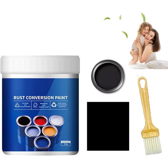 Weatherproof Rust Converter Paint for Metal, Rust Removal Converter Metallic Paint, Rust Remover for Metal, Rust Converter for Metal with Brush, for Metallic Car Paint (Black)