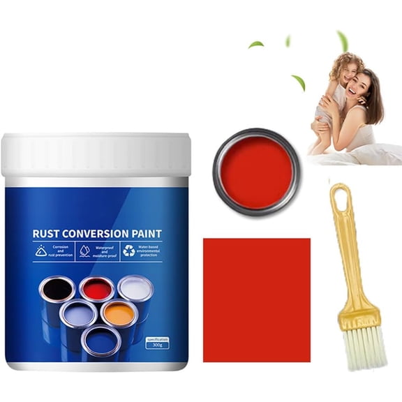 Weatherproof Rust Converter Paint for Metal, Rust Removal Converter Metallic Paint, Rust Remover for Metal, Rust Converter for Metal with Brush, for Metallic Car Paint (Red)