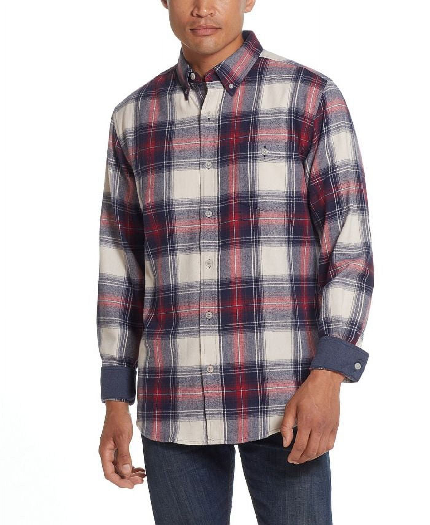 WEATHERPROOF VINTAGE Weatherproof SEED PEARL Men's Plaid Flannel Button Up L/S Shirt, US L