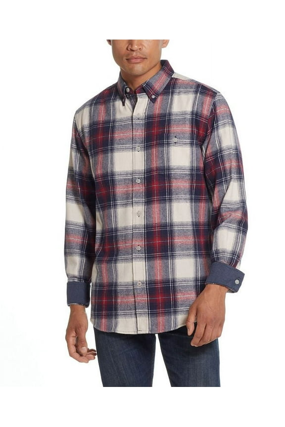 Weatherproof SEED PEARL Men's Plaid Flannel Button Up L/S Shirt, US L