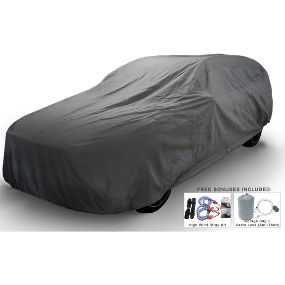 Weatherproof SUV Car Cover For Chevrolet Suburban 1947-1955 - 5L Outdoor & Indoor - Protect From Rain, Snow, Hail, UV Rays, Sun - Fleece Lining - Anti-Theft Cable Lock, Bag & Wind Straps