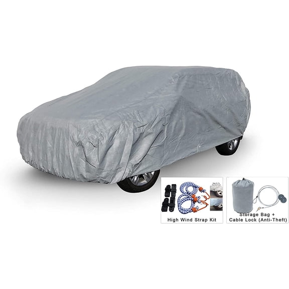 Weatherproof SUV Car Cover Compatible with Range Rover Velar 2018-2019 - 5L Outdoor & Indoor - Protect from Rain, Snow, Hail, UV Rays, Sun - Fleece Lining - Anti-Theft Cable Lock, Bag & Wind Straps