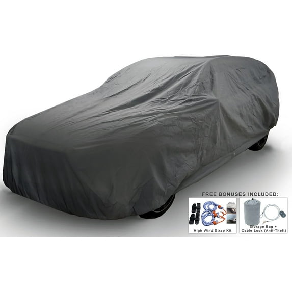 Weatherproof SUV Car Cover For Hyundai Santa Fe 2001-2012 - 5L Outdoor & Indoor - Protect From Rain, Snow, Hail, UV Rays, Sun & More - Fleece Lining - Includes Anti-Theft Cable Lock, Bag & Wind Straps