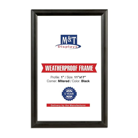 Weatherproof Snap Poster Frame 11x17 Inch Black 1" Aluminum Profile Front Loading Wall Mounting