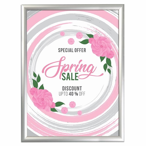 Weatherproof Snap Poster Frame 18x24 Inch Silver 1" Aluminum Profile Front Loading Wall Mounting