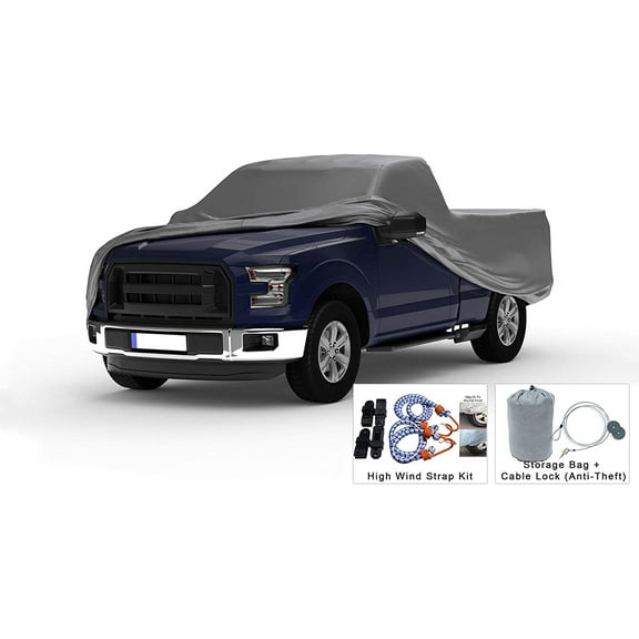 Weatherproof Truck Cover Compatible with 1990-1999 GMC C-K 3500 Regular Cab - 5L Outdoor & Indoor - Protect from Rain, Snow, Hail, Sun - Theft Cable Lock, Bag & Wind Straps