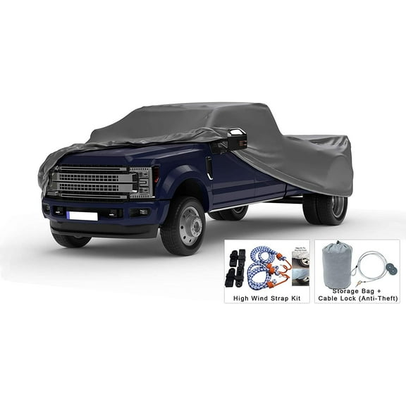 Weatherproof Truck Cover Compatible with 1999-2019 GMC Sierra 3500 Crew Cab8 Ft Bed - 5L Outdoor & Indoor - Protect from Rain, Snow, Hail, Sun - Theft Cable Lock, Bag & Wind Straps