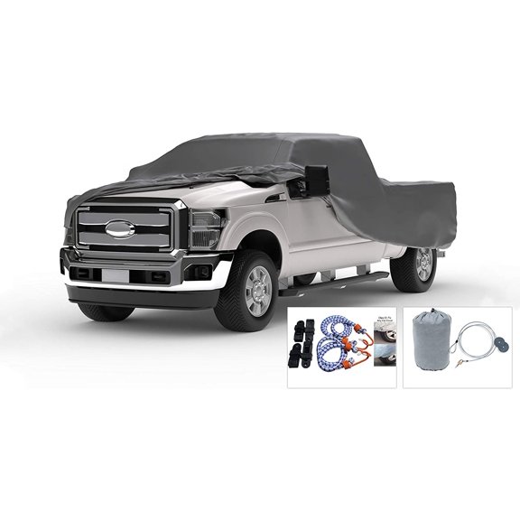 Weatherproof Truck Cover Compatible with 2021-2021 Dodge Ram 1500 Crew Cab5.5 Ft Bed - 5L Outdoor & Indoor - Protect from Rain, Snow, Hail, Sun - Theft Cable Lock, Bag & Wind Straps