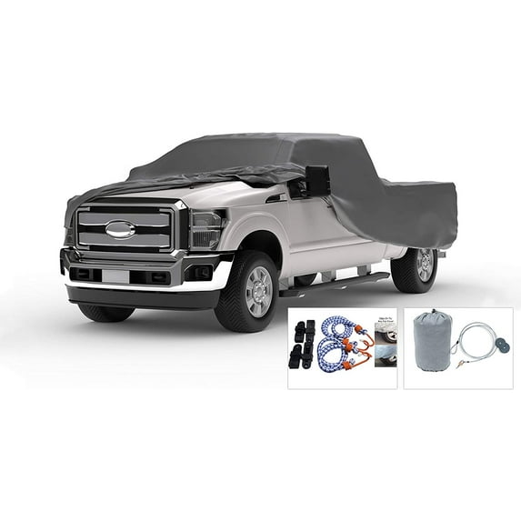 Weatherproof Truck Cover Compatible with 2021-2021 GMC Sierra 2500 Crew Cab6.5 Ft Bed - 5L Outdoor & Indoor - Protect from Rain, Snow, Hail, Sun - Theft Cable Lock, Bag & Wind Straps