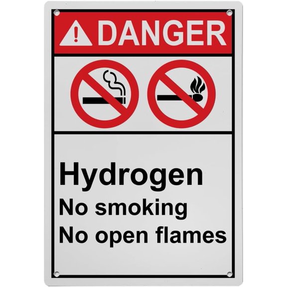 Weatherproof Vertical ANSI Chemical Gas Sign (Hydrogen No Smoking No open flames) 8 in" x 12 in" UV Resistant Indoor Outdoor Workplace Insdustrial Caution Warning Sign