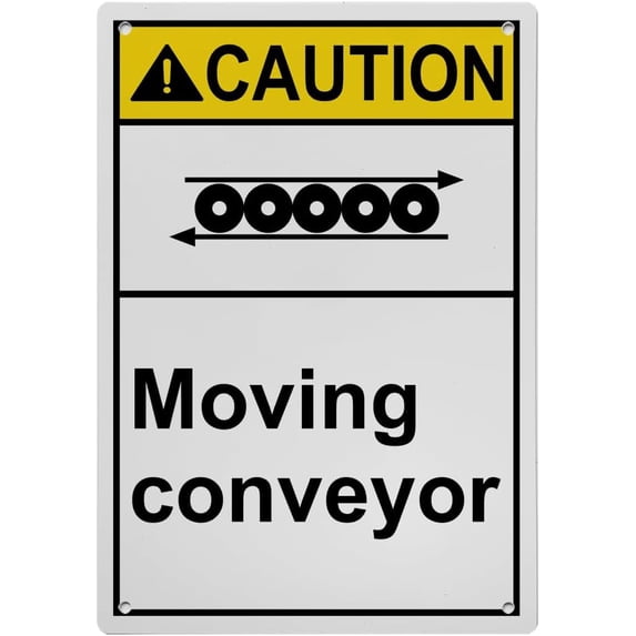Weatherproof Vertical ANSI Conveyor Sign (Moving conveyor) 8 in" x 12 in" UV Resistant Indoor Outdoor Workplace Insdustrial Caution Warning Sign