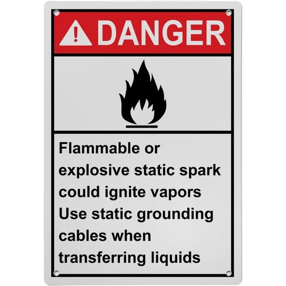 Weatherproof Vertical ANSI ESD Static Sign (Flammable or explosive static spark could ignite vapors Use static grounding cables when transferring liquids) 8 in" x 12 in" UV Resistant Sign
