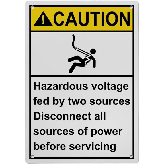 Weatherproof Vertical ANSI Electrical High Voltage Sign (Hazardous voltage fed by two sources Disconnect all sources of power before servicing) 8 in" x 12 in" UV Resistant Indoor Outdoor Sign