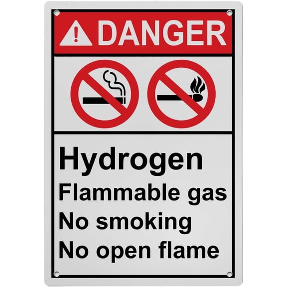 Weatherproof Vertical ANSI Flammable Sign (Hydrogen Flammable gas No smoking No open flame) 8 in" x 12 in" UV Resistant Indoor Outdoor Workplace Insdustrial Caution Warning Sign