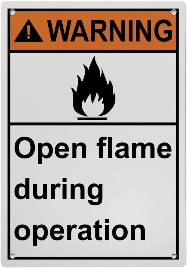 Weatherproof Vertical ANSI Flammable Sign (Open flame during operation ...