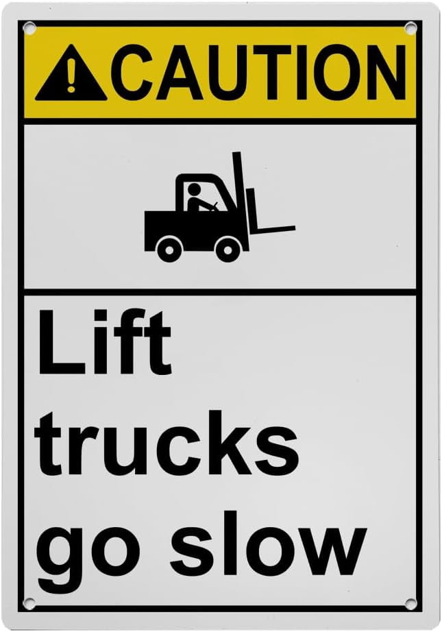 Weatherproof Vertical ANSI Forklift Sign (Lift trucks go slow) 8 in" x ...
