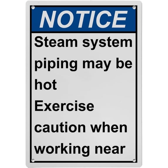 Weatherproof Vertical ANSI Hot Burn Sign (Steam system piping may be hot Exercise caution when working near) 8 in" x 12 in" UV Resistant Indoor Outdoor Workplace Insdustrial Caution Sign
